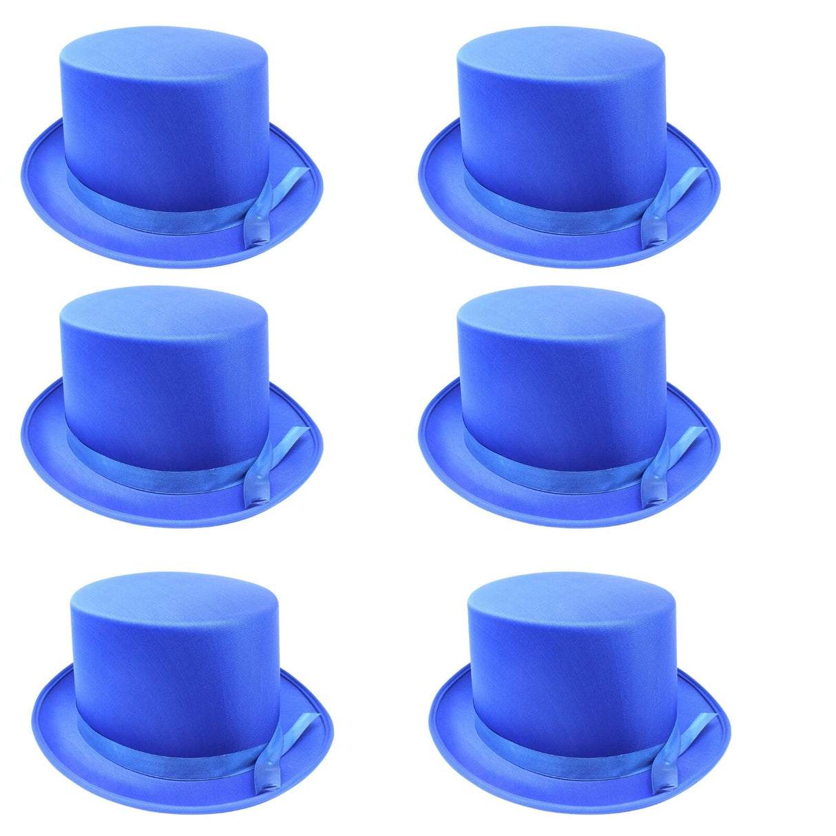 6x SATIN TOP HAT Costume Party Cap Fancy Dress Trilby Fedora One Size BULK - Blue