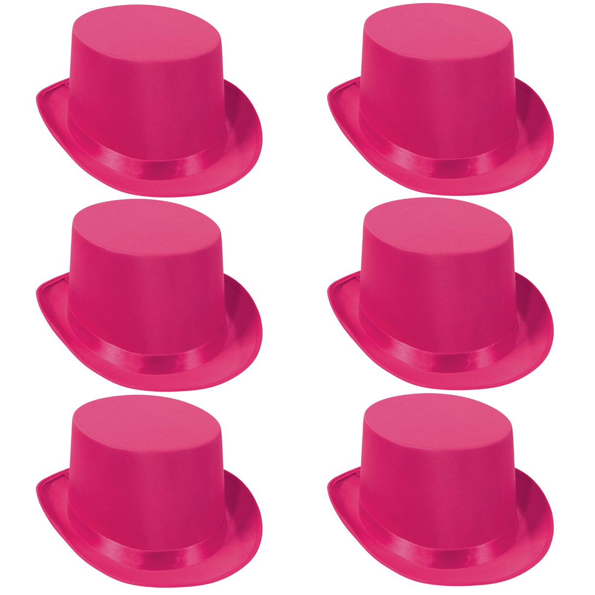 6x SATIN TOP HAT Costume Party Cap Fancy Dress Trilby Fedora One Size BULK - Hot Pink