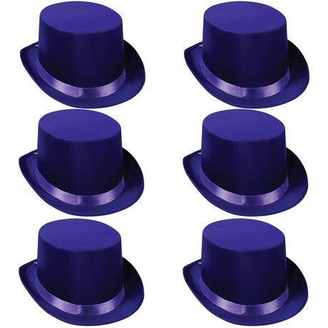 6x SATIN TOP HAT Costume Party Cap Fancy Dress Trilby Fedora One Size BULK - Purple