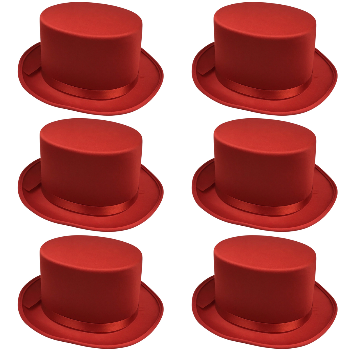 6x SATIN TOP HAT Costume Party Cap Fancy Dress Trilby Fedora One Size BULK - Red