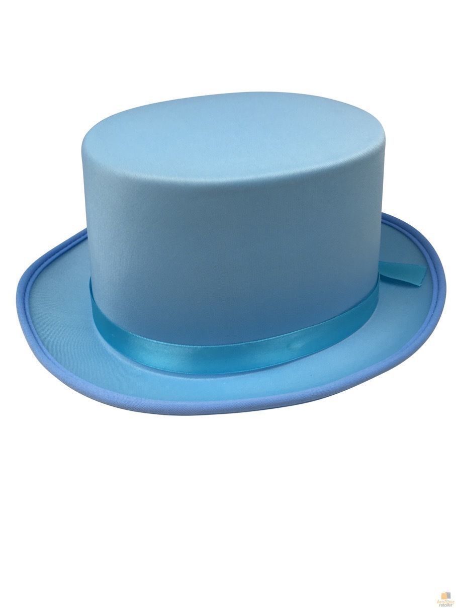 6x SATIN TOP HAT Costume Party Cap Fancy Dress Trilby Fedora One Size BULK - Sky Blue