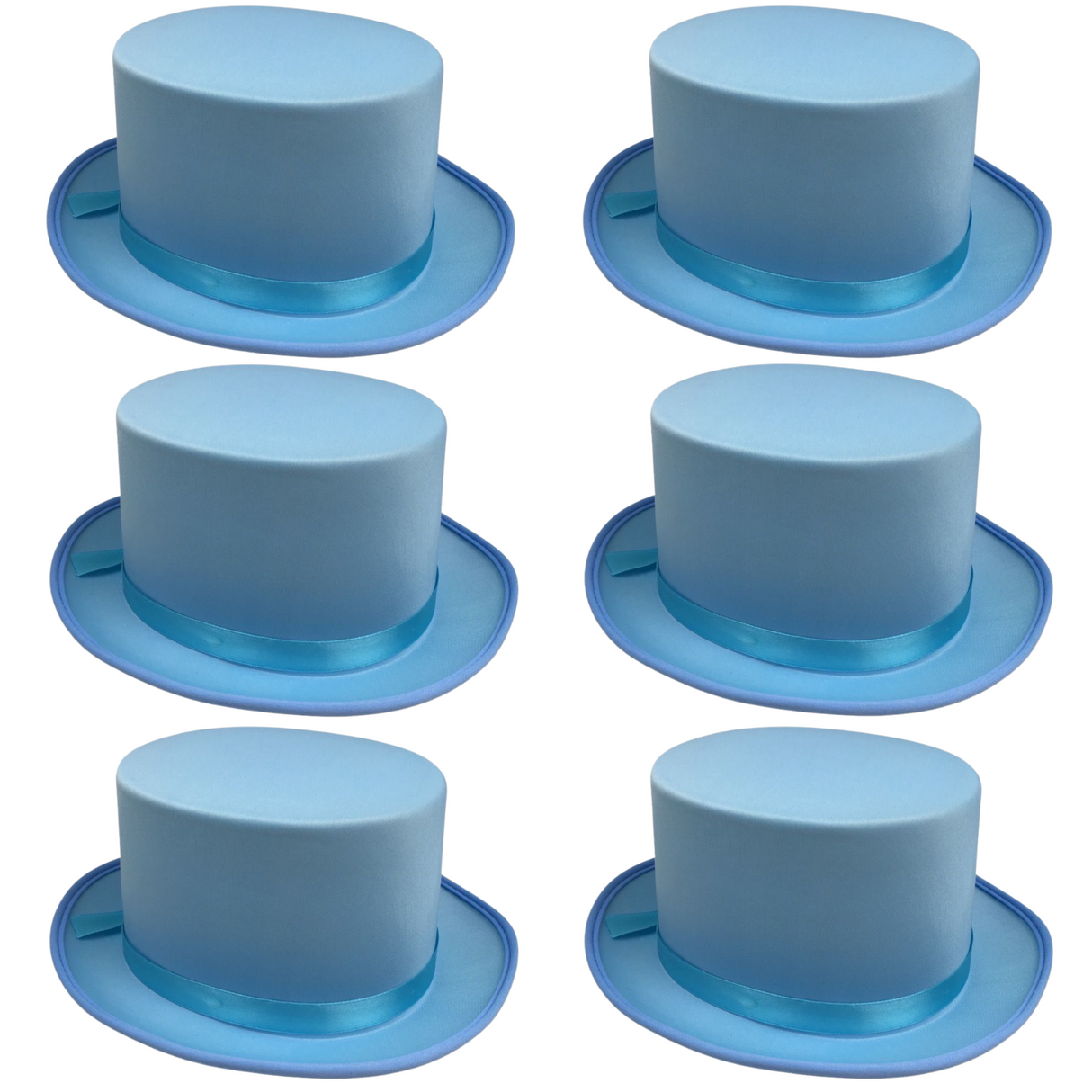 6x SATIN TOP HAT Costume Party Cap Fancy Dress Trilby Fedora One Size BULK - Sky Blue