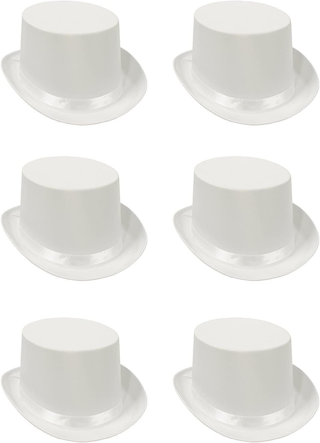 6x SATIN TOP HAT Costume Party Cap Fancy Dress Trilby Fedora One Size BULK - White