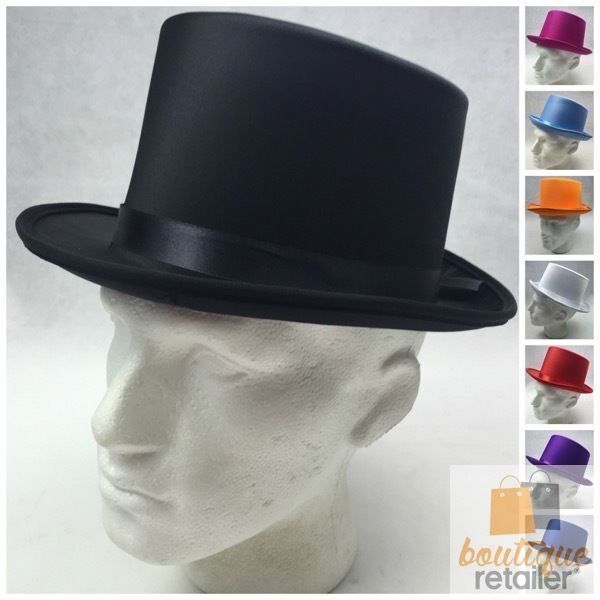 6x SATIN TOP HAT Costume Party Cap Fancy Dress Trilby Fedora One Size BULK - White