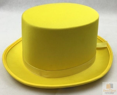 6x SATIN TOP HAT Costume Party Cap Fancy Dress Trilby Fedora One Size BULK - Yellow