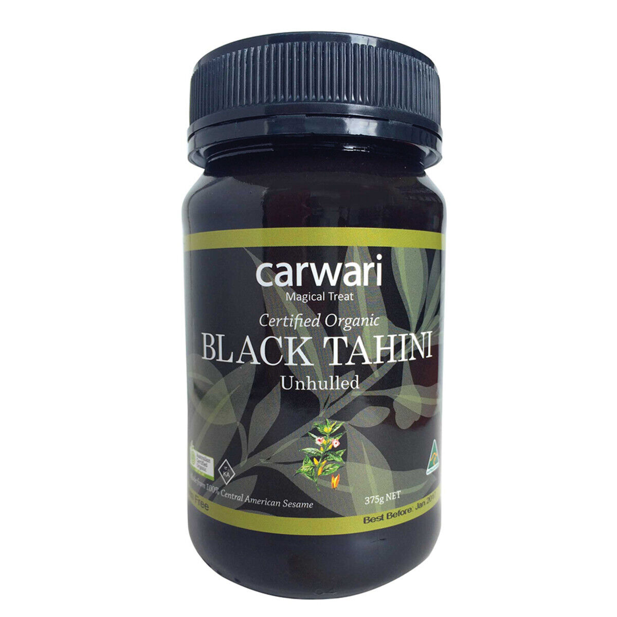 375g Carwari Organic Unhulled Black Tahini Paste Dip Spread 100% Sesame Seeds in Glass Jar