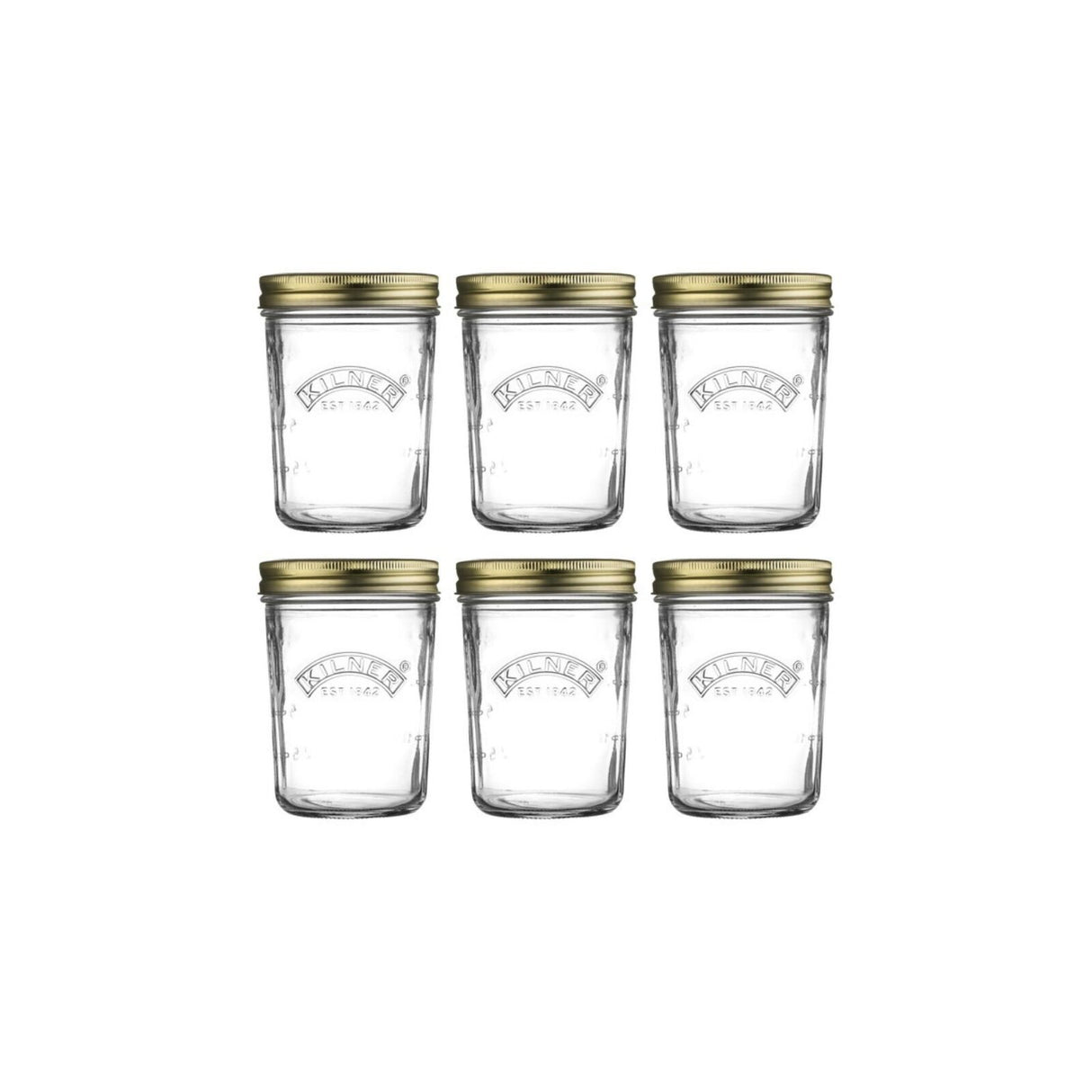 Kilner Wide Mouth Preserve Mason Jars Set of 6 – 350ml Glass Canning Storage Screw Lid