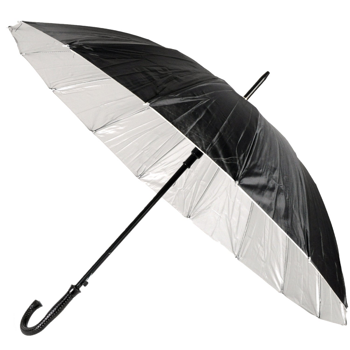 110cm Large Umbrella Classic Hook Handle Rain Costume Prop - Black/Silver