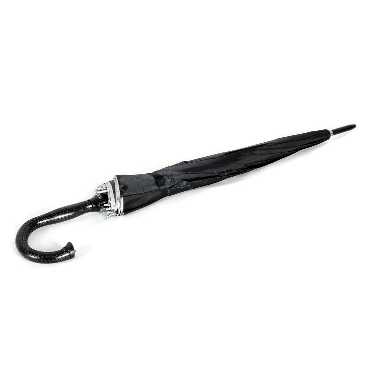 110cm Large Umbrella Classic Hook Handle Rain Costume Prop - Black/Silver