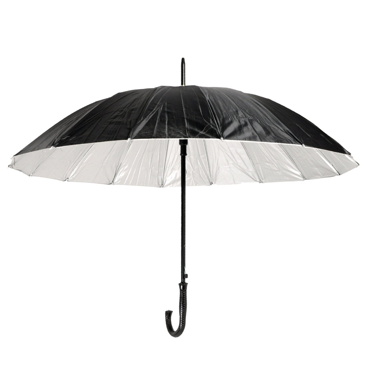 110cm Large Umbrella Classic Hook Handle Rain Costume Prop - Black/Silver