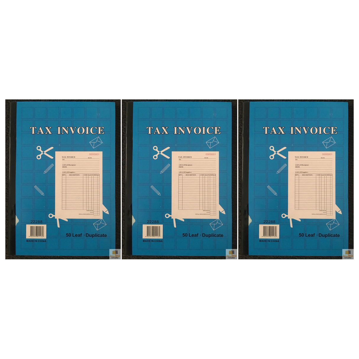 3x Tax Invoice Book 50-Page Duplicate - Carbonless Statement and Quote (Bulk Pack)