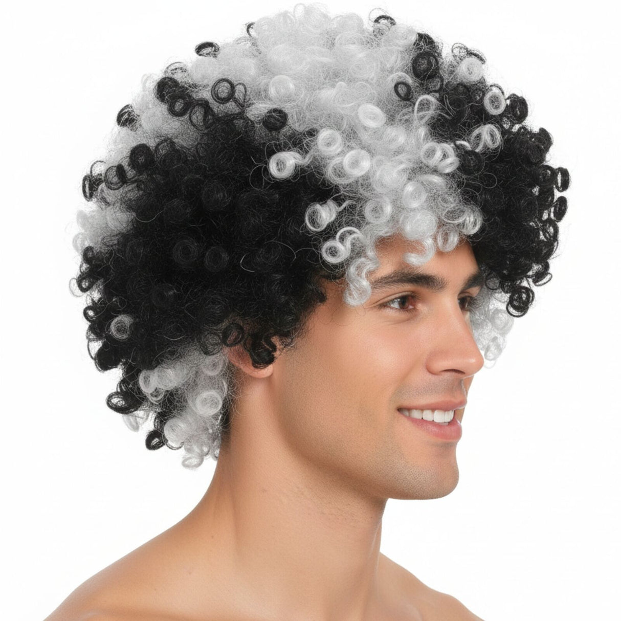 Black/White Afro Wig - Deluxe Curly Hair for 70s/80s Costume & Fancy Dress Party