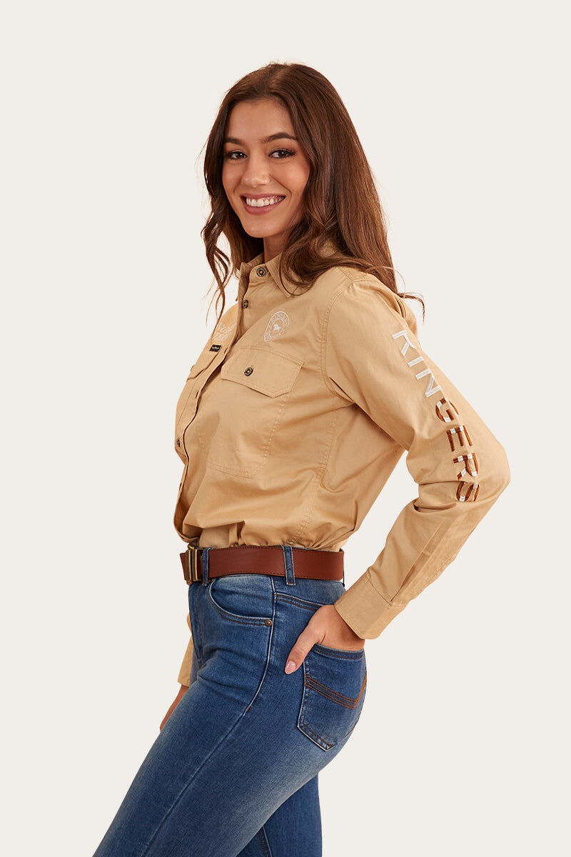 Ringers Western Signature Jillaroo Flag Womens Full Button Work Shirt in Dark Sand/Clay