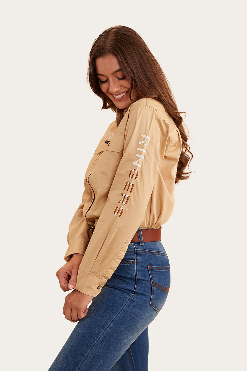 Ringers Western Signature Jillaroo Flag Womens Full Button Work Shirt in Dark Sand/Clay