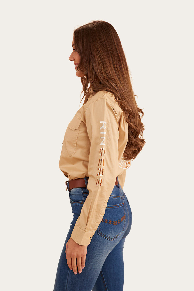 Ringers Western Signature Jillaroo Flag Womens Full Button Work Shirt in Dark Sand/Clay