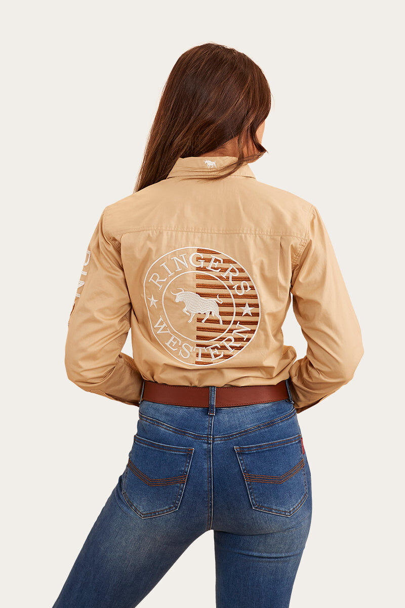Ringers Western Signature Jillaroo Flag Womens Full Button Work Shirt in Dark Sand/Clay