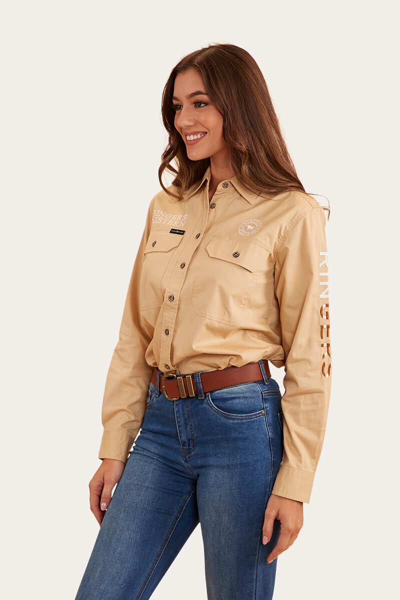 Ringers Western Signature Jillaroo Flag Womens Full Button Work Shirt in Dark Sand/Clay