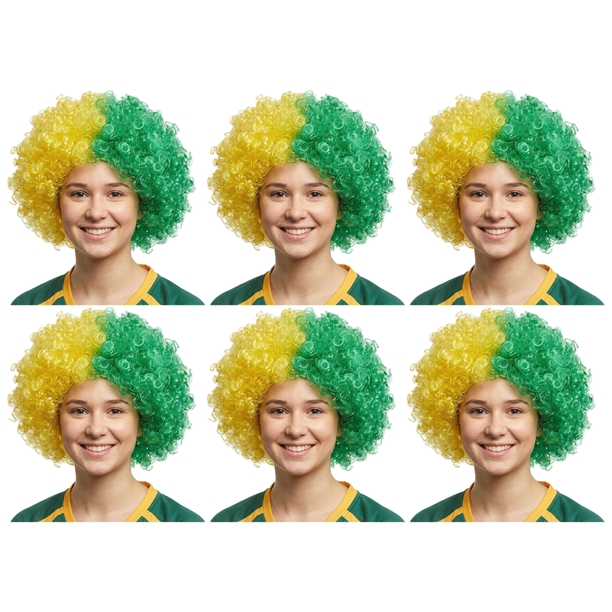 6x Green/Gold Afro Wig Bulk Pack - Aussie Deluxe Curly Hair Costume for Australia Day Party
