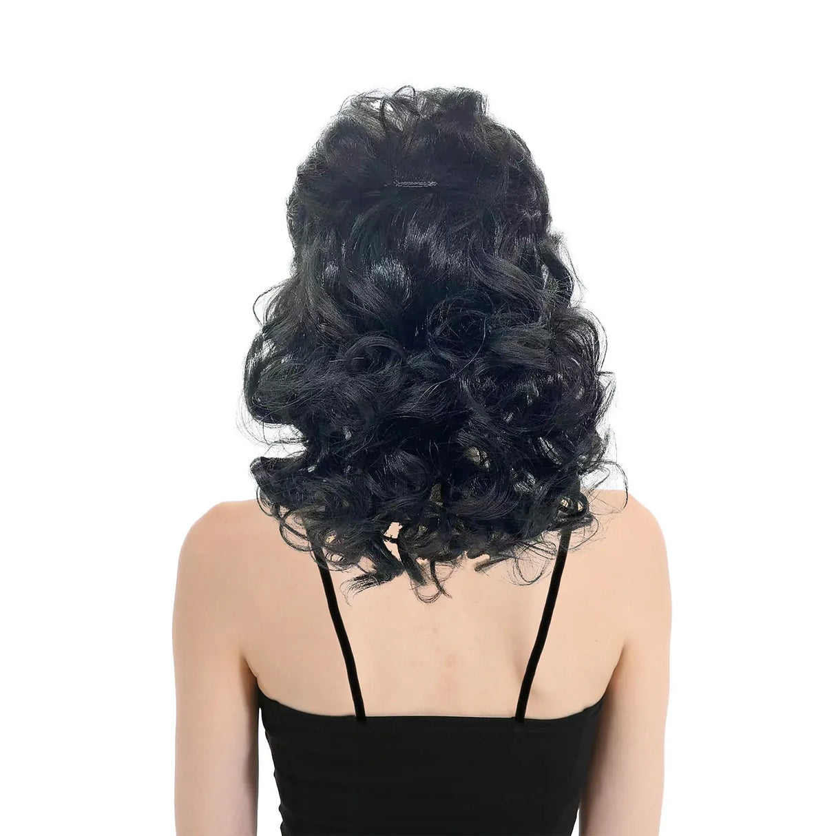Long Black Curly Retro Wig - Womens Punk Rock Costume for 60s/70s Party