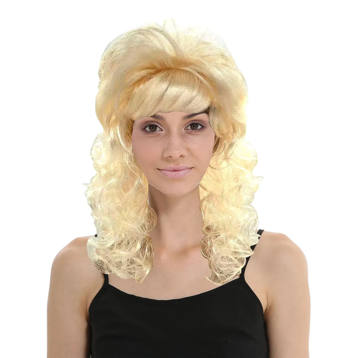 Long Blonde Curly Retro Wig - Womens Punk Rock Costume for 60s/70s Party
