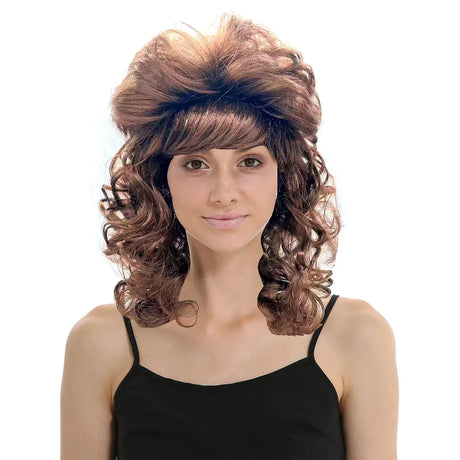 RETRO WIG Curly Long Hair Disco Punk Rock Party Costume 60s 70s 22425 - Brown