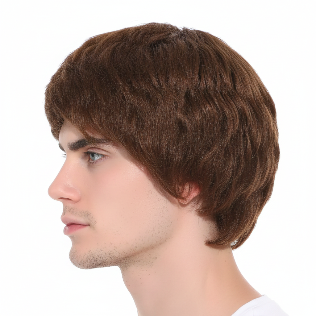 Mens Brown Short Wig - Classic Style Fancy Dress Party Costume