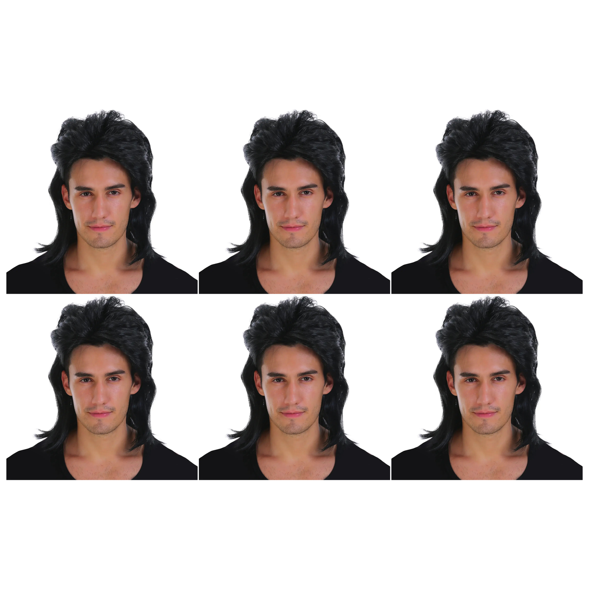 6x Mens Black Mullet Wig Bulk Pack - Bogan/Punk Rock Costume for 80s Party
