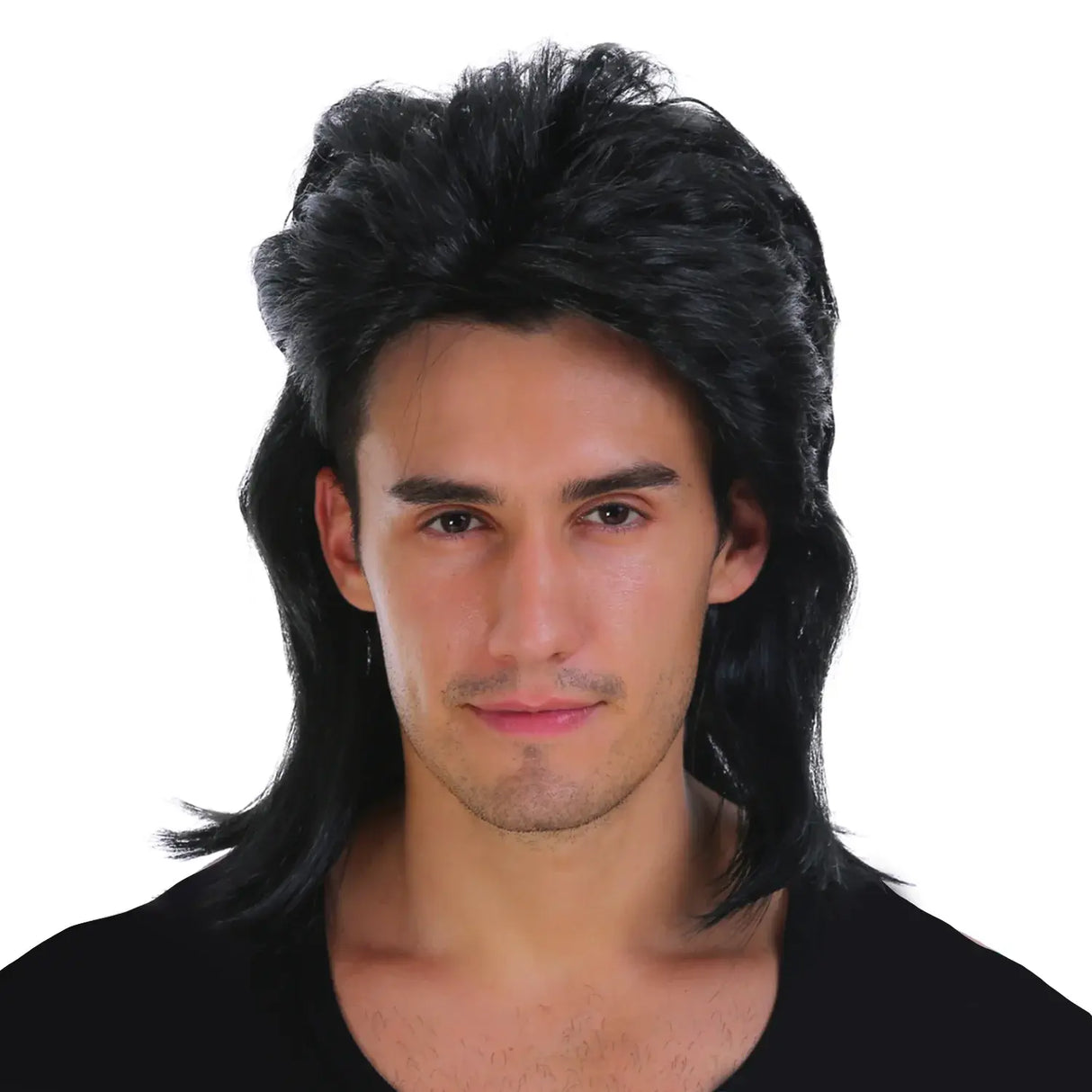 Mens Black Mullet Wig - Bogan/Punk Rock Costume for 80s Party