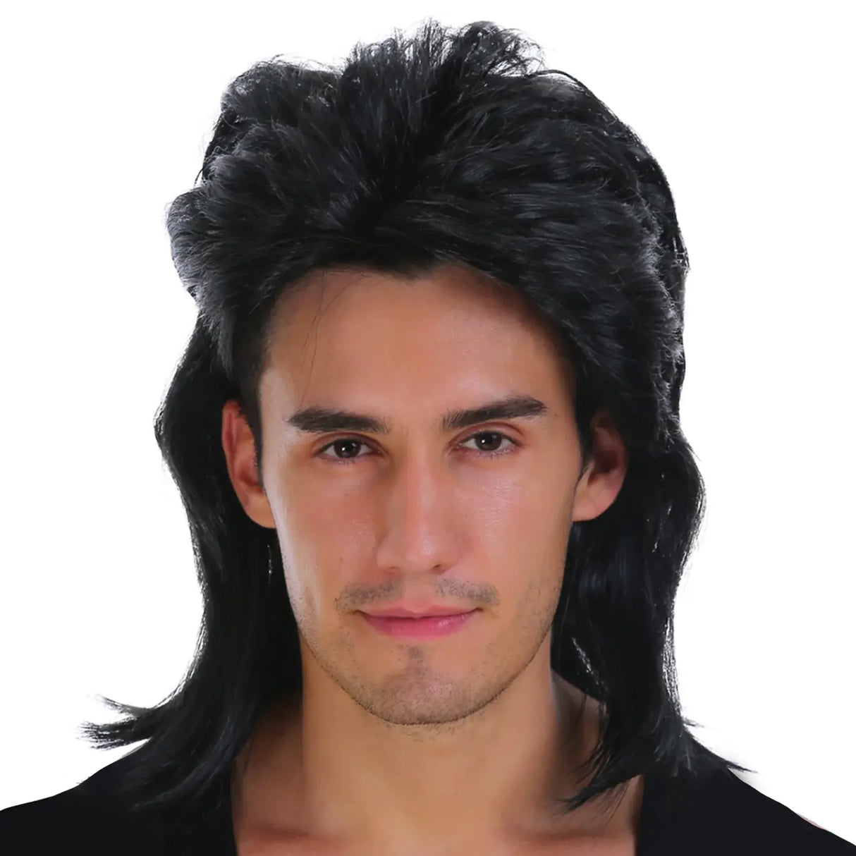 Mens Black Mullet Wig - Bogan/Punk Rock Costume for 80s Party
