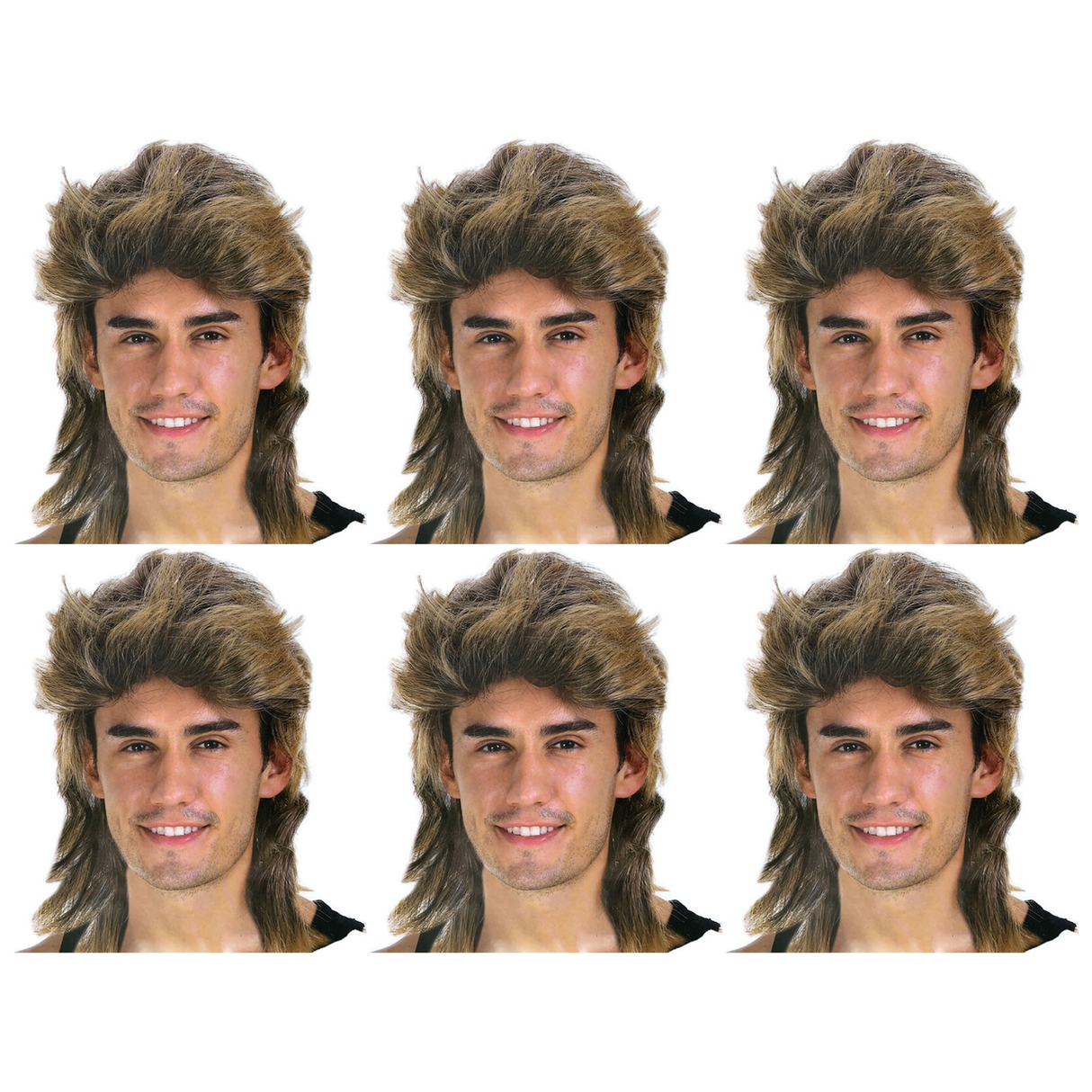 6x Mens Golden Blonde Mullet Wig Bulk Pack - Bogan/Rock Costume for 80s Party