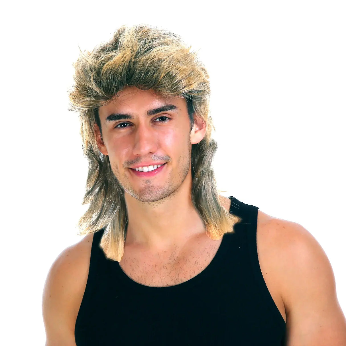 Mens Golden Blonde Mullet Wig - Bogan/Rock Costume for 80s Party