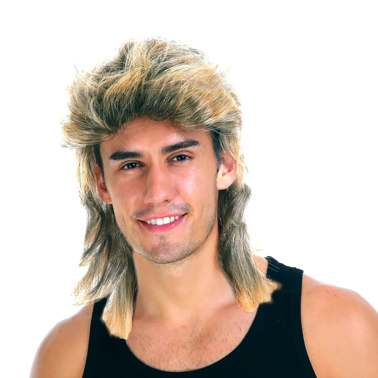 Mens Golden Blonde Mullet Wig - Bogan/Rock Costume for 80s Party