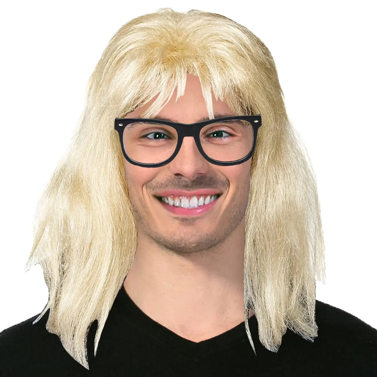Mens Nerd Blonde Mullet Wig - Bogan/Punk Rock Costume for 80s Party