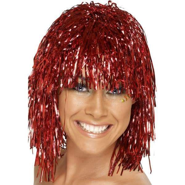 Tinsel Metallic Wig 70s 50s 20s Costume Mens Womens Unisex Disco Fancy Dress Up - Gold/Yellow