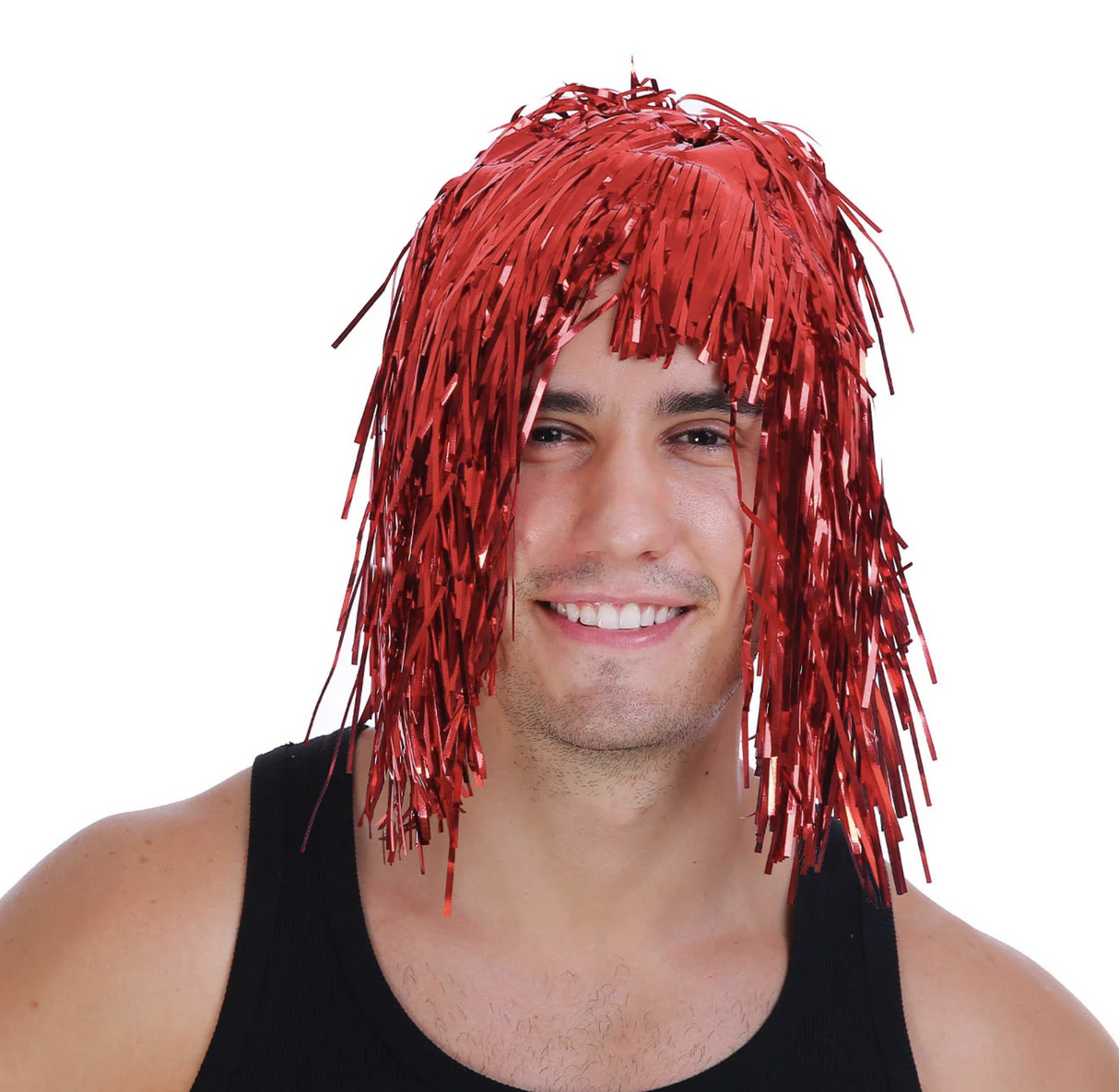 Tinsel Metallic Wig 70s 50s 20s Costume Mens Womens Unisex Disco Fancy Dress Up - Red