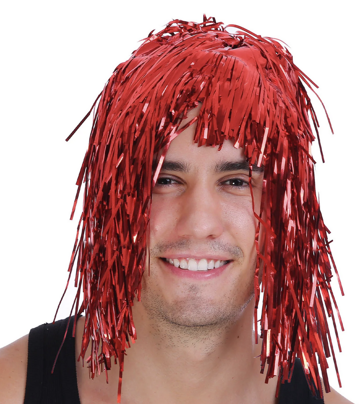 Tinsel Metallic Wig 70s 50s 20s Costume Mens Womens Unisex Disco Fancy Dress Up - Red