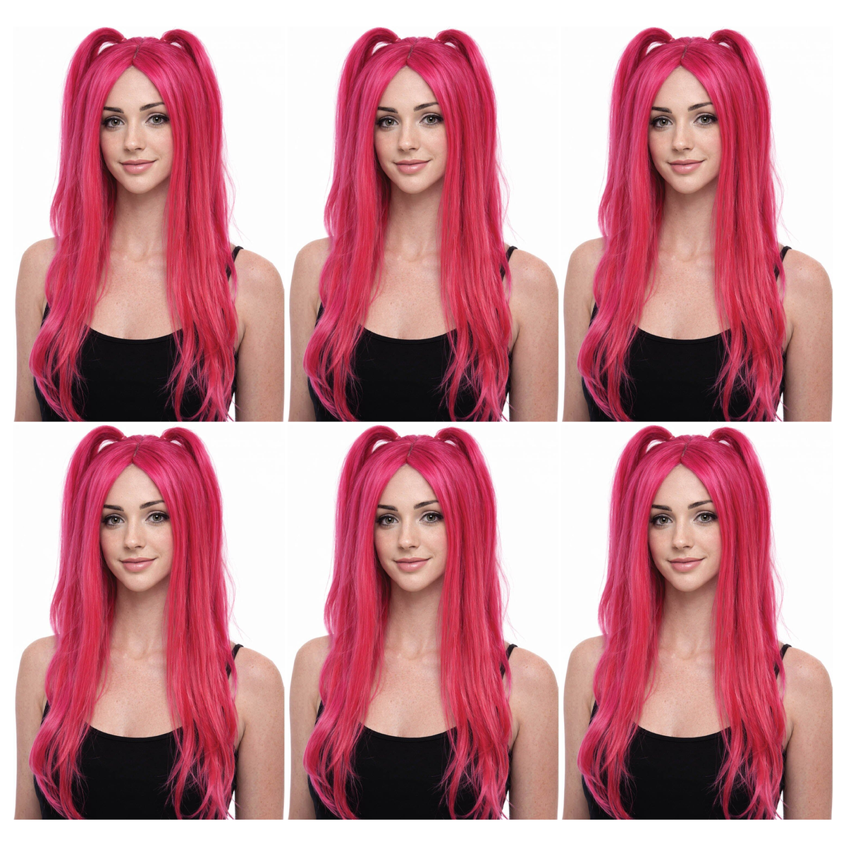 6x Womens Pink Long Pigtail Wig Bulk Pack - Anime Cosplay & K-Pop Costume (Halloween/Festival Dress Up)