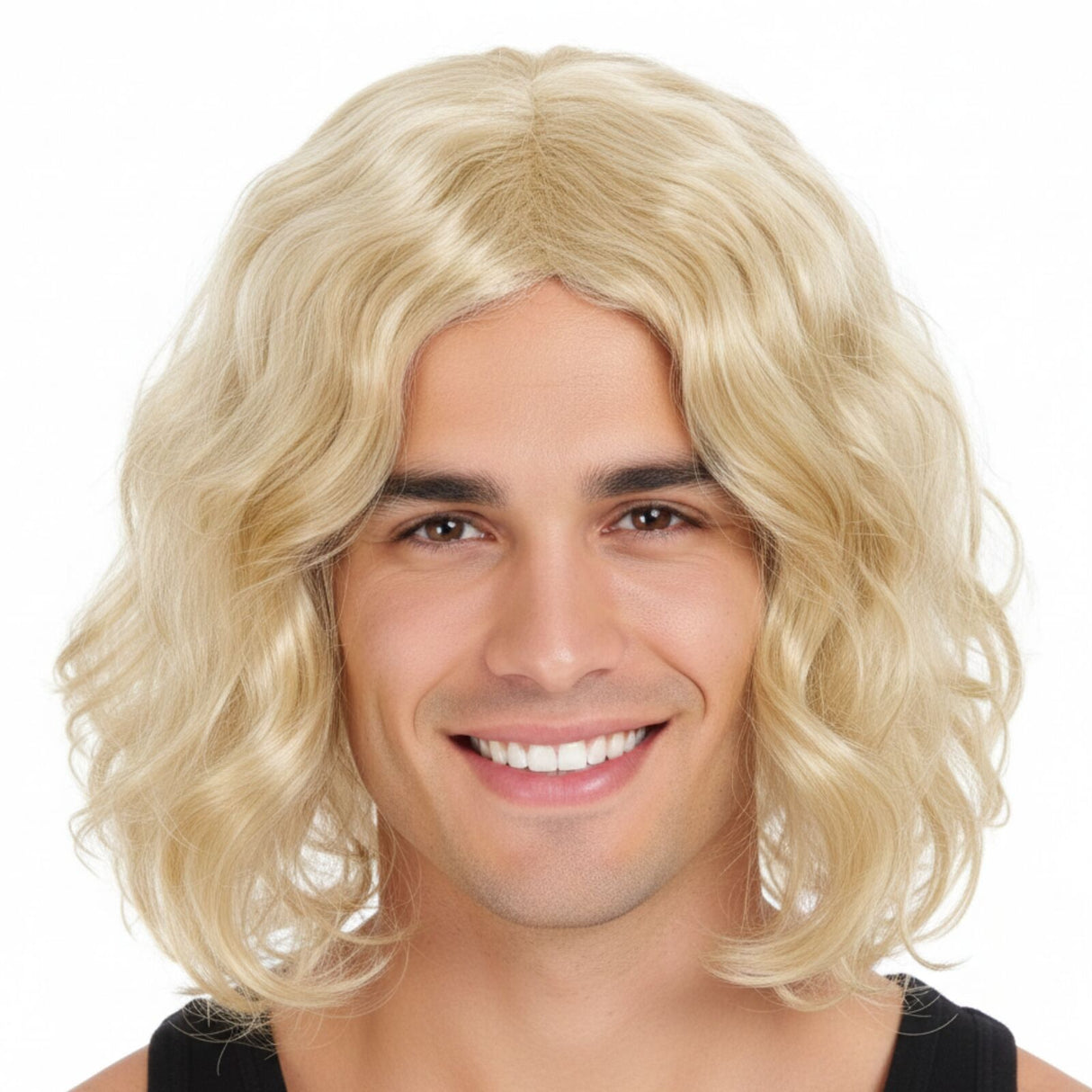 Long Blonde Curly Wavy Wig - Mens Punk Rock Costume for 60s/70s Party