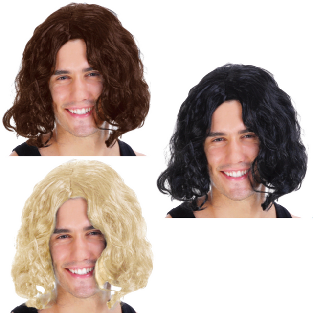 MENS WAVY WIG Curly Long Hair Disco Punk Rock Party Costume 60s 70s - Blonde