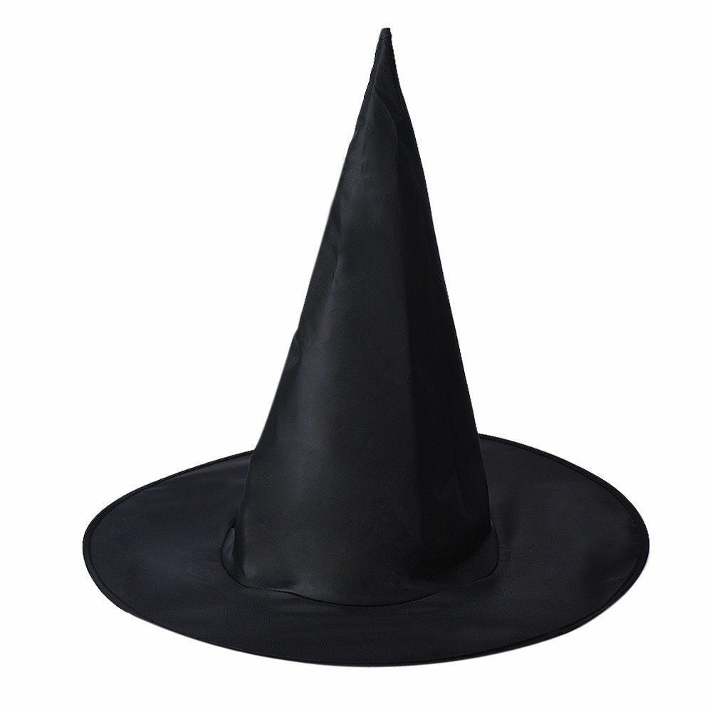 3x Plain Black Witch Hat Pack - Halloween Wizard Costume (Fancy Dress)