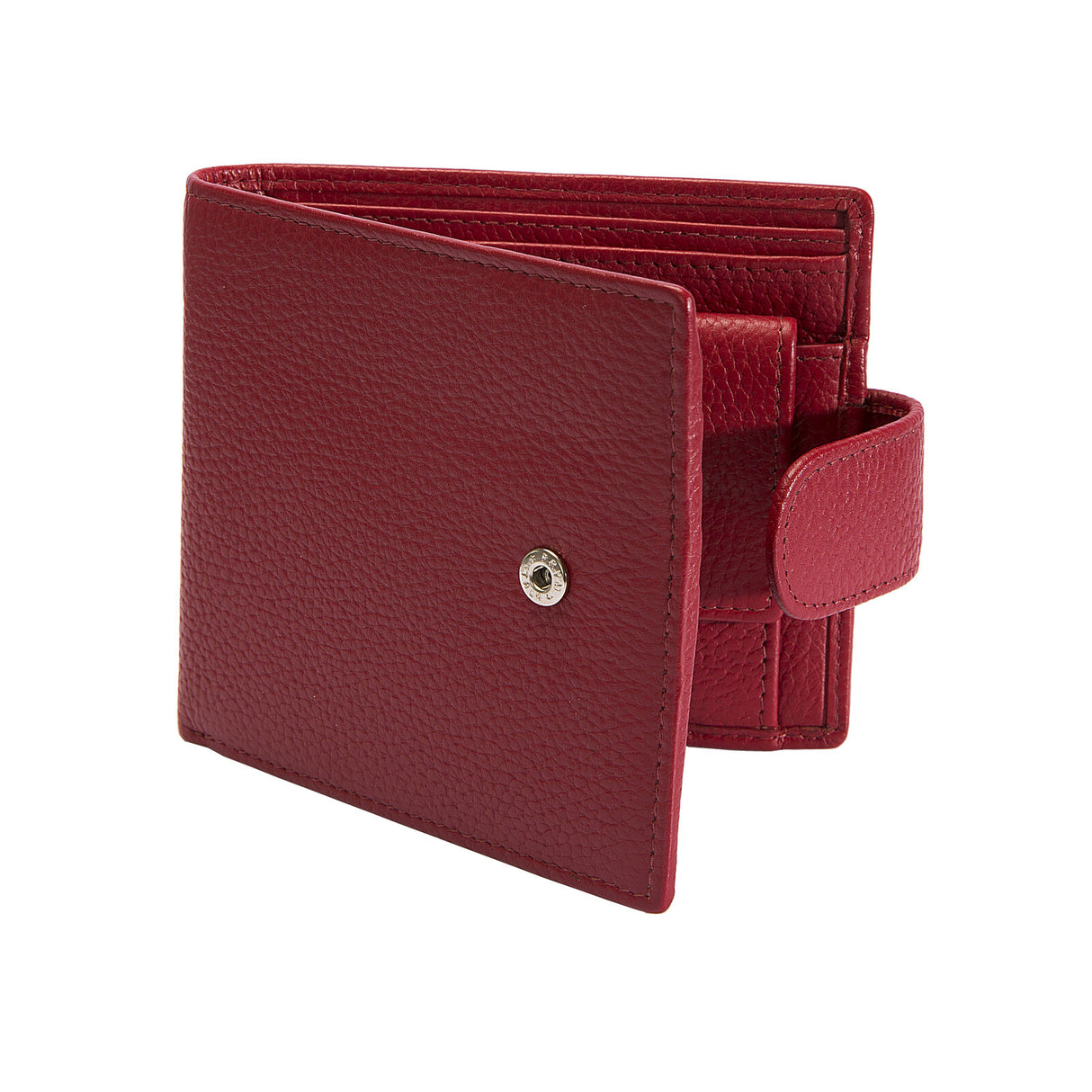 Dents RFID Bifold Press Stud Leather Wallet w/ Coin Pocket - Berry