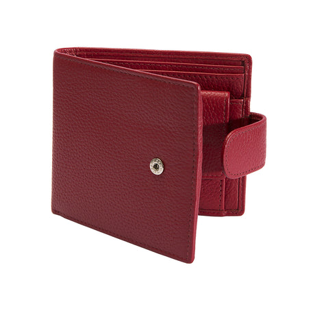 Dents RFID Bifold Press Stud Leather Wallet w/ Coin Pocket - Berry