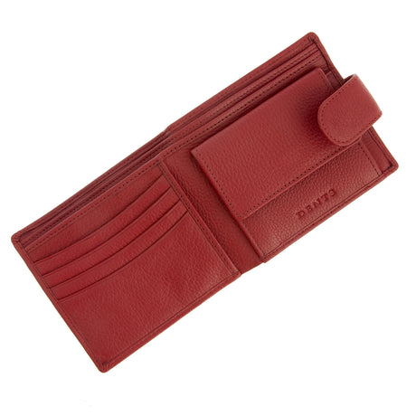 Dents RFID Bifold Press Stud Leather Wallet w/ Coin Pocket - Berry
