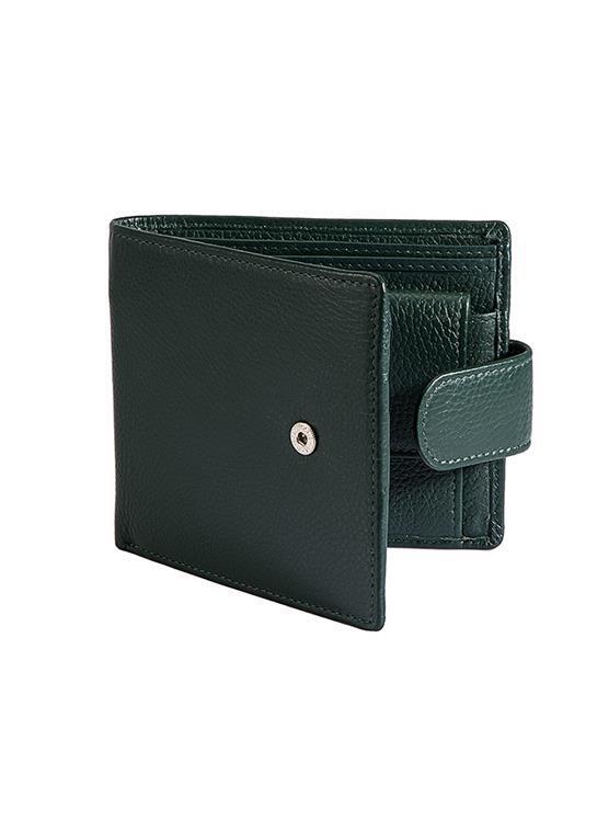 Dents RFID Pebble Grain Billfold Press Stud Wallet - Bottle Green