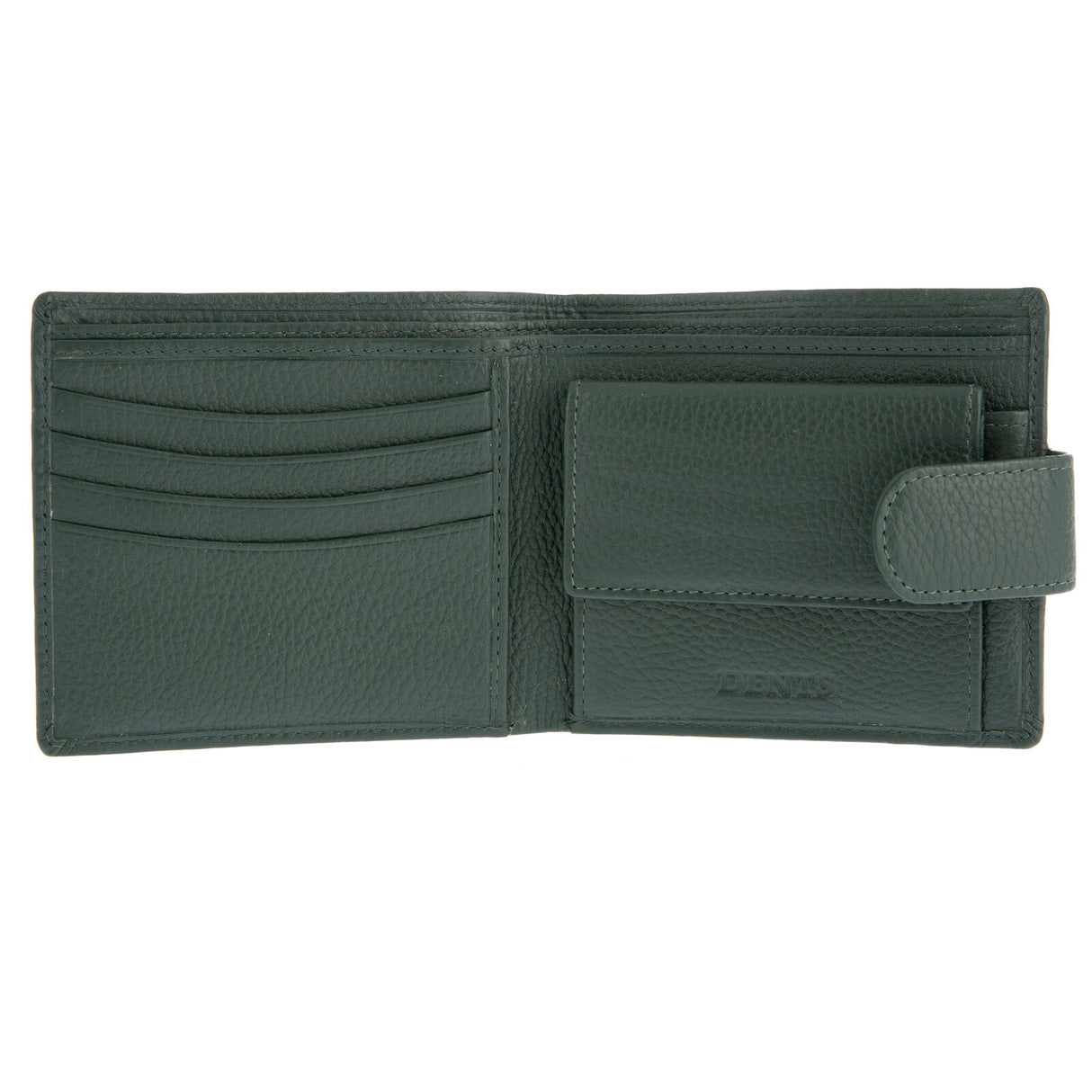 Dents RFID Pebble Grain Billfold Press Stud Wallet - Bottle Green