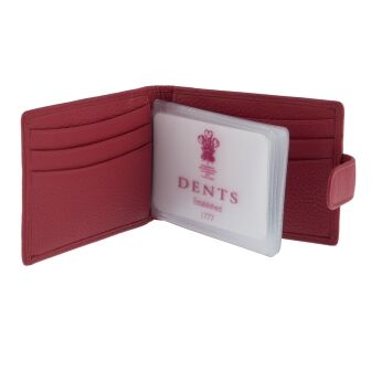 Dents Men's Pebble Grain Leather Card Holder with RFID Blocking and Tab - Red
