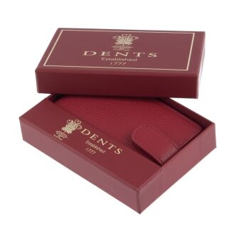 Dents Men's Pebble Grain Leather Card Holder with RFID Blocking and Tab - Red