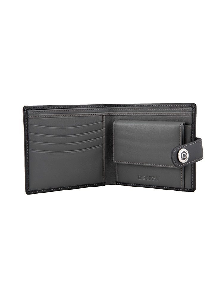 Dents Men's Smooth Nappa Leather Bifold Wallet with RFID Blocking and Coin Purse - Black/Slate
