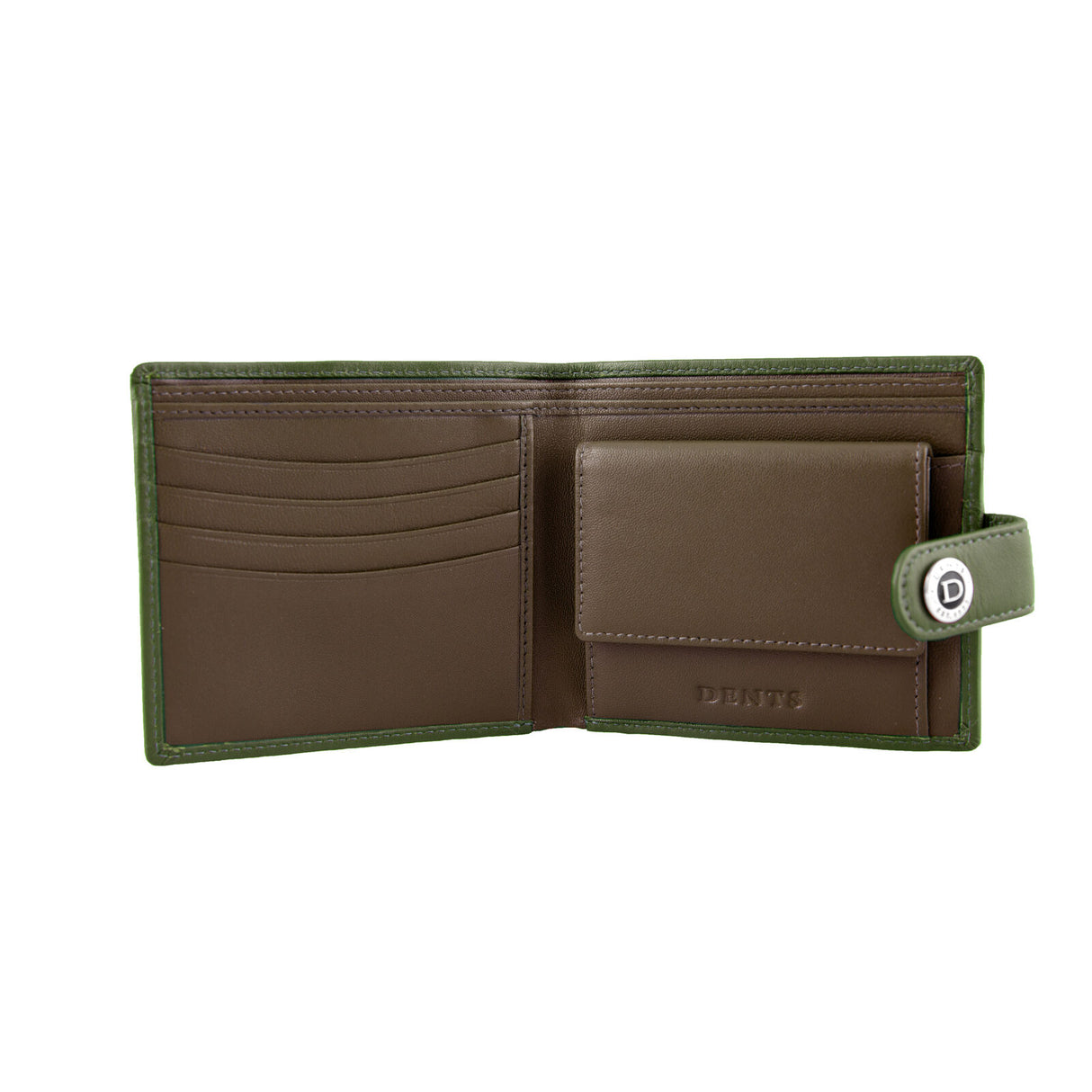 Dents Men's Smooth Nappa Leather Bifold Wallet with RFID Blocking and Coin Purse in Olive/Tan
