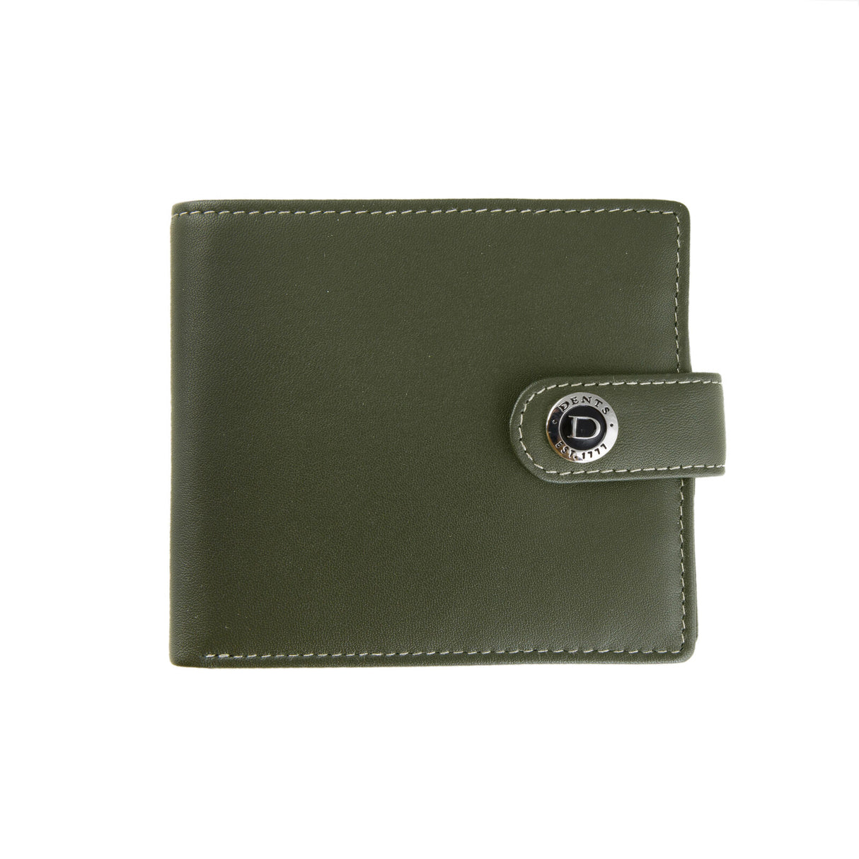 Dents Men's Smooth Nappa Leather Bifold Wallet with RFID Blocking and Coin Purse in Olive/Tan